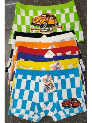 [3531] Boxers à imprimé carreaux et voitures