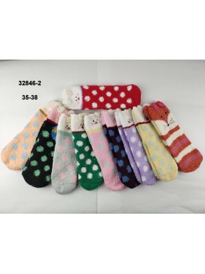 [32846-2] Chaussettes pilou pilou à pois avec tête animal mignon