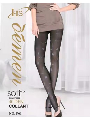 [P61] Collants 40 DEN à motifs accessoires gentleman (Noir et beige)