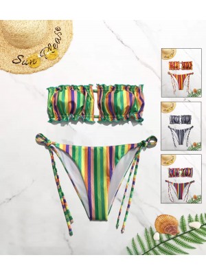 [SY3204] Bikini femme à bandes verticales multicolores