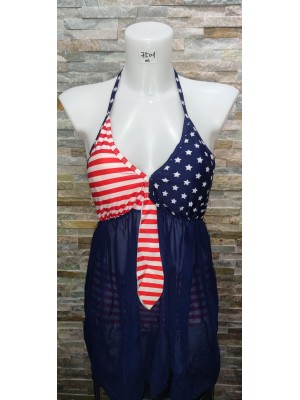 [7501] Bikini avec couleurs USA et voilecouvrant le ventre et cuisses