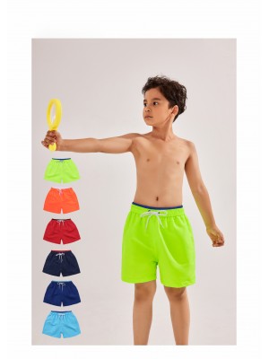 [18701] Shorts de bain garçon unis avec haut de ceinture coloré