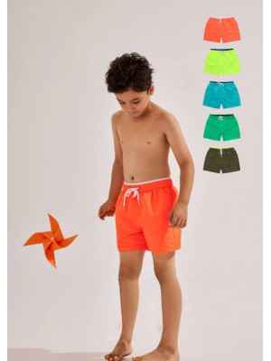 [18702] Shorts de bain garçon unis avec haut de ceinture coloré