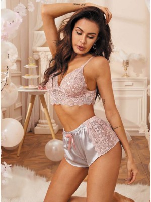 [SD230] ENSEMBLE 2 PCS : SOUTIEN AVEC DENTELLE + SHORTY FEMME