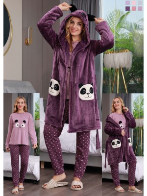 [F1778] Ensembles 3 pcs femme : Peignoir + pyjama + pantalon