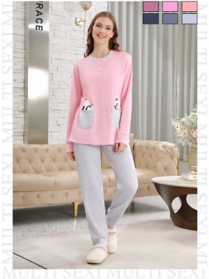 [F1924] Ensembles polaire pyjama femme avec poches panda + pantalon