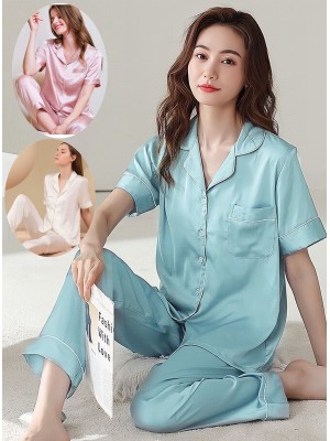 [NUI223] ENSEMBLE 2 PCS : CHEMISE DE NUIT + PANTALON SATIN