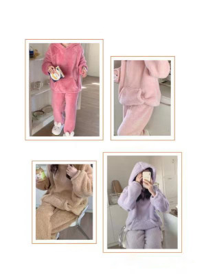 [78808] Ensembles pyjama plaid à capuche avec pantalon femme