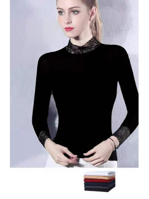 [VKA87] T-shirts polaires à col montant ornés de dentelle