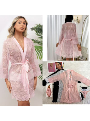 [8602] Ensemble peignoir transparent lingerie sexy avec string