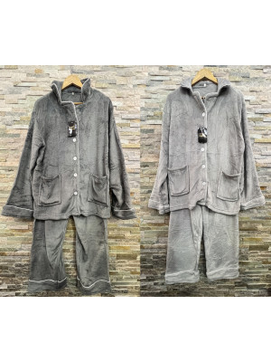 [78821] Ensembles pyjama femme avec pantalon en polyester en deux nuances de gris