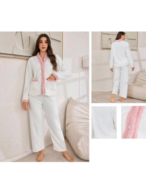 [78817] Ensemble pyjama beige clair + pantalon femme polaire